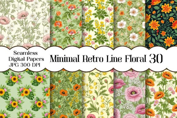 Download Minimal Retro Line Floral Papers - Floral Collection