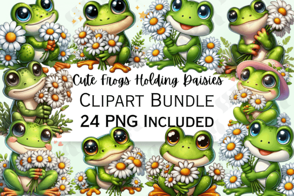 Download Cute Frog Holding Daisies Clipart - Cute frog Collection