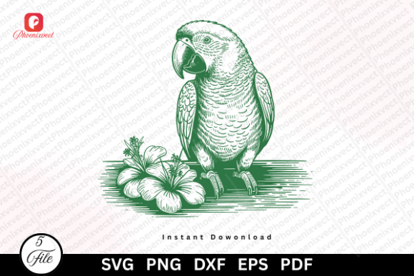 Download Tropical Floral Bird Vintage Parrot SVG - Floral Collection