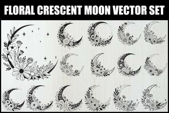 Download Floral Crescent Moon Vector Set - Floral Collection