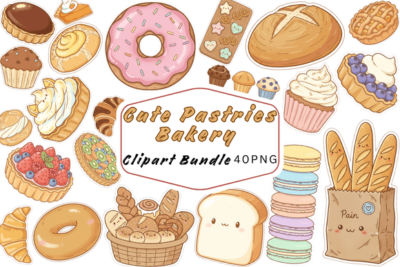 Download 40 Cute Kawaii Bakery Clipart PNG Bundle - Premium Resources
