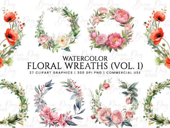 Download Watercolor Floral Wreath Clipart Vol 1 - Floral Collection