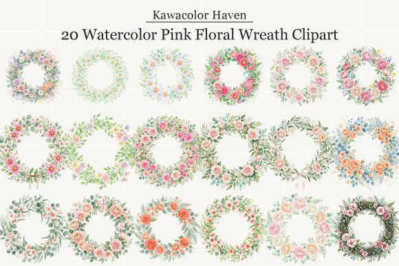 Download Watercolor Pink Floral Wreath Clipart - Floral Collection