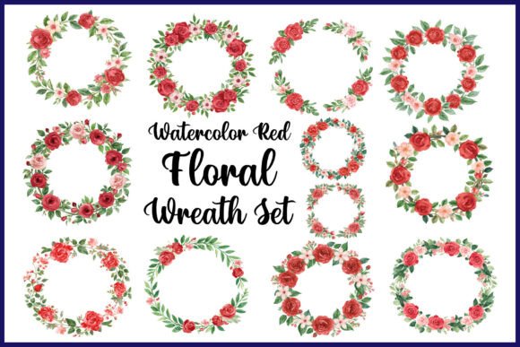 Download Watercolor Red Floral Wreath Set - Floral Collection