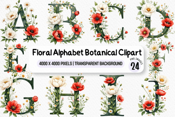 Download Floral Alphabet Botanical Clipart PNG - Floral Collection