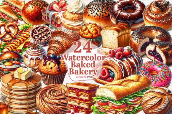 Download Watercolor Baked Bakery Clipart PNG - Premium Resources