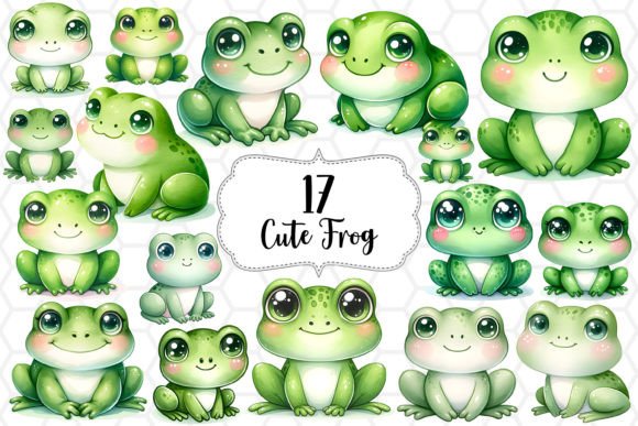 Download Cute Frog Watercolor Clipart Bundle - Cute frog Collection