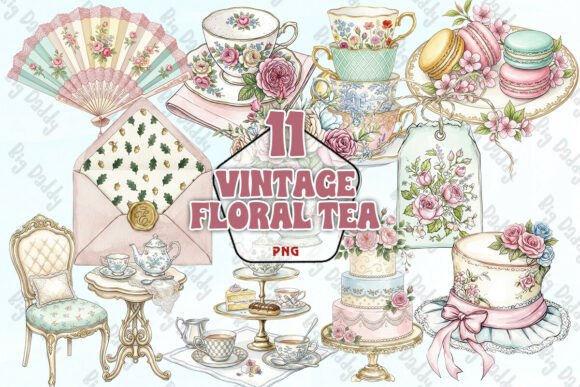 Download Vintage Floral Tea ClipArt PNG - Floral Collection