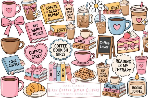 Download Girly Coffee Books Clipart - Girl Collection