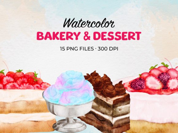 Download Watercolor Dessert Bakery Clip Art - Premium Bundle