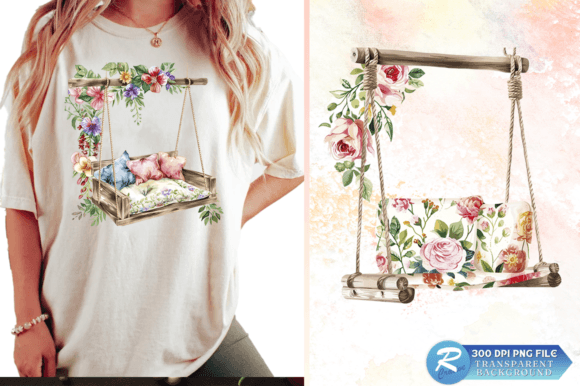 Download 3D Floral Watercolor Swing Chair Clipart - Floral Collection