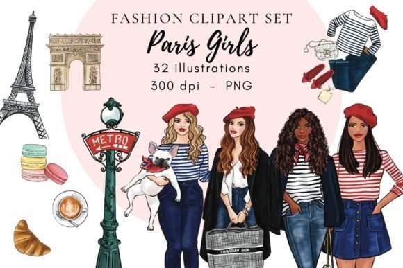 Download Paris Girls Fashion Clipart Set PNG - Girl Collection