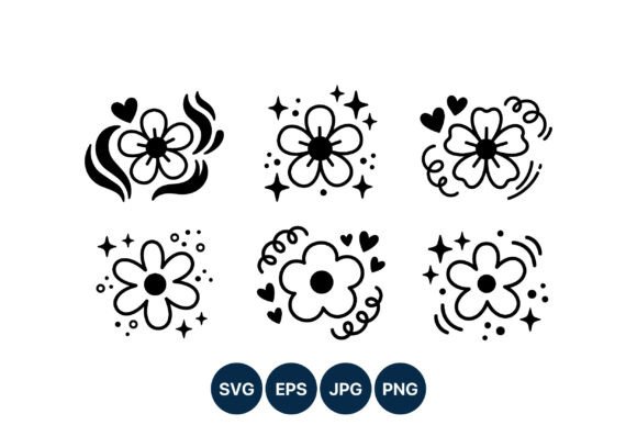 Download Floral Doodle Hearts Stars Swirls Black - Floral Collection