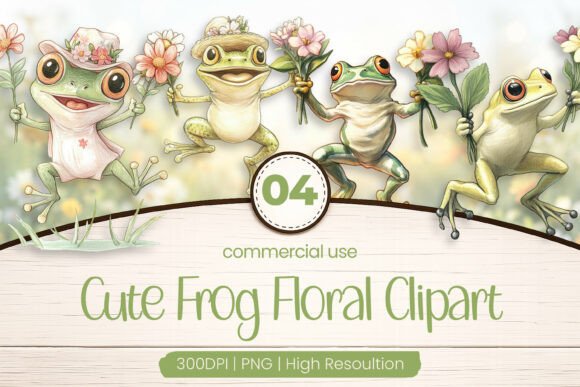 Download Cute Frog Floral Clipart PNG - Floral Collection