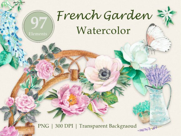 Download French Garden Watercolor Floral Clipart - Floral Collection