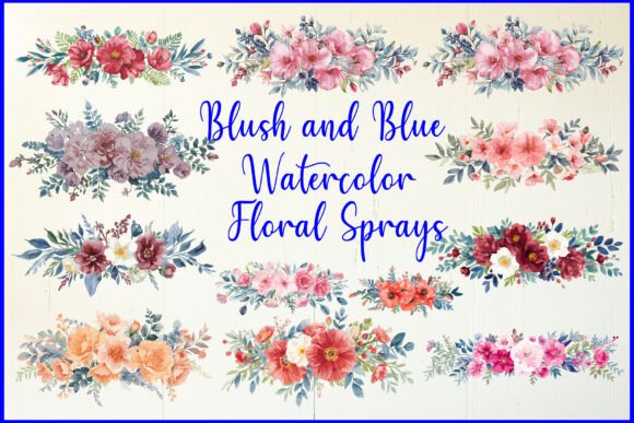 Download Blush and Blue Watercolor Floral Sprays - Floral Collection